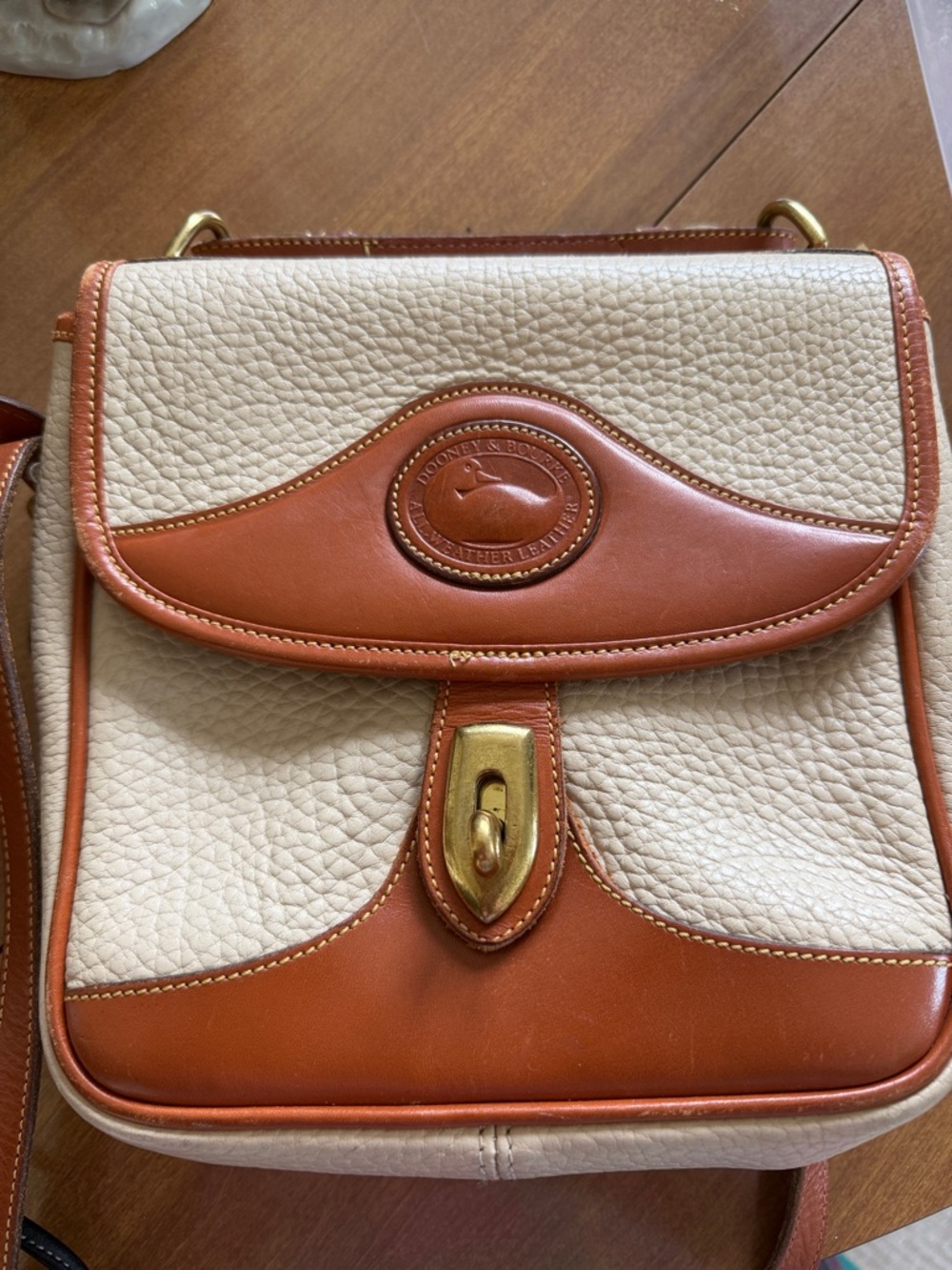 Dooney & Bourke Cream and Brown Leather Pebbled Crossbody
